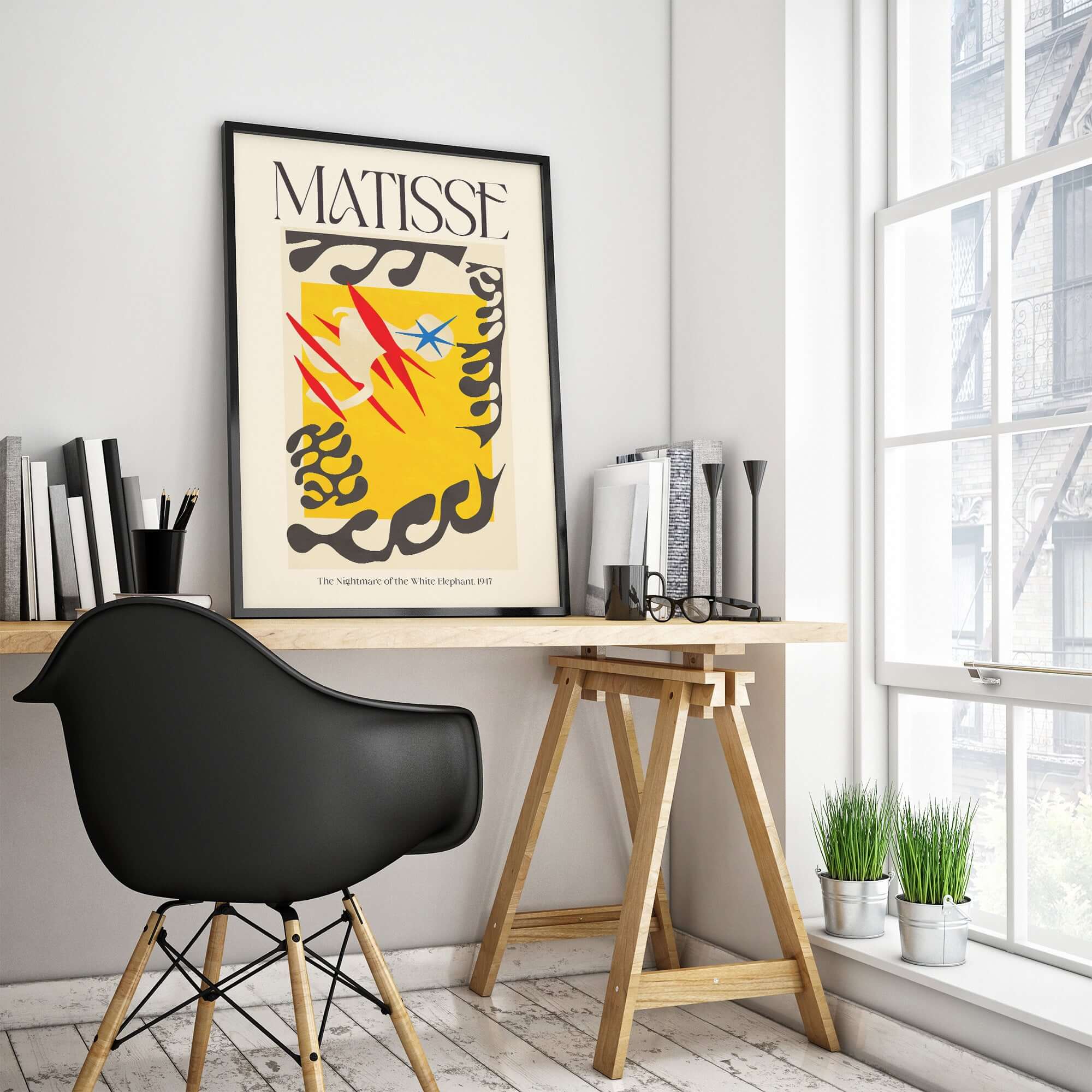 Matisse Nightmare of the White Elephant 1947 Abstract Art Print displayed in a modern workspace.