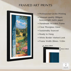 Matisse Open Window Art Print | Country View with Sheep Poster showcased in a stylish black frame with a white mat.