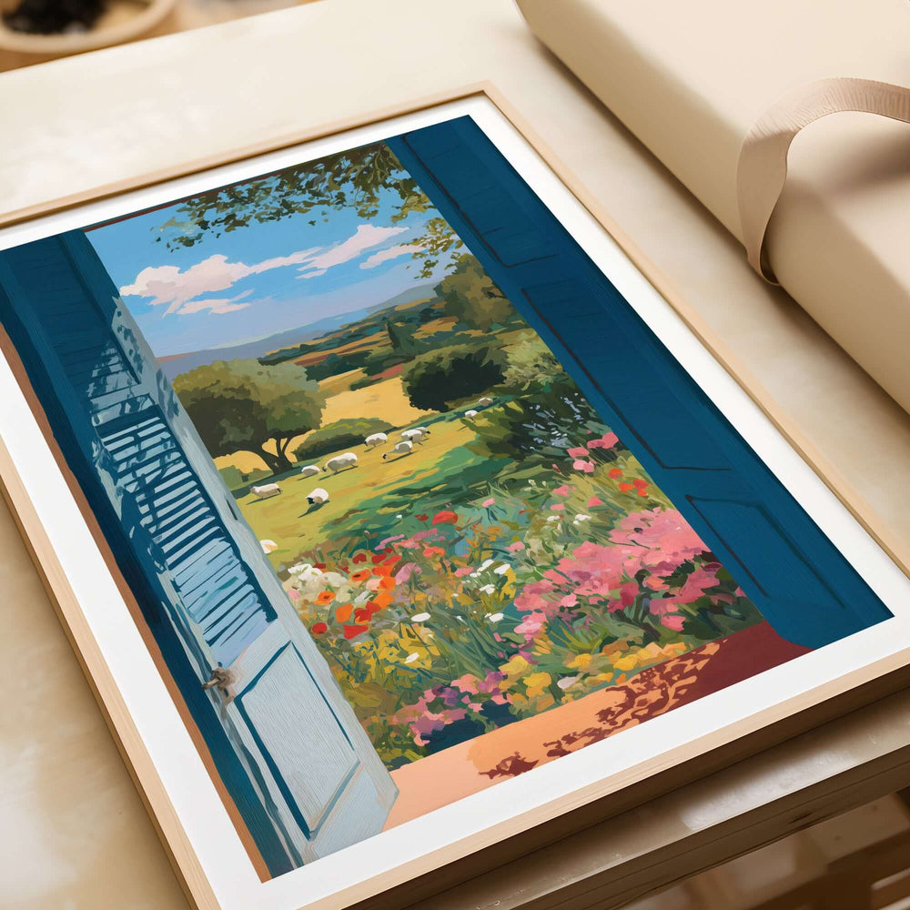 Matisse Open Window Art Print | Country View with Sheep Poster showcasing a serene countryside landscape with sheep.