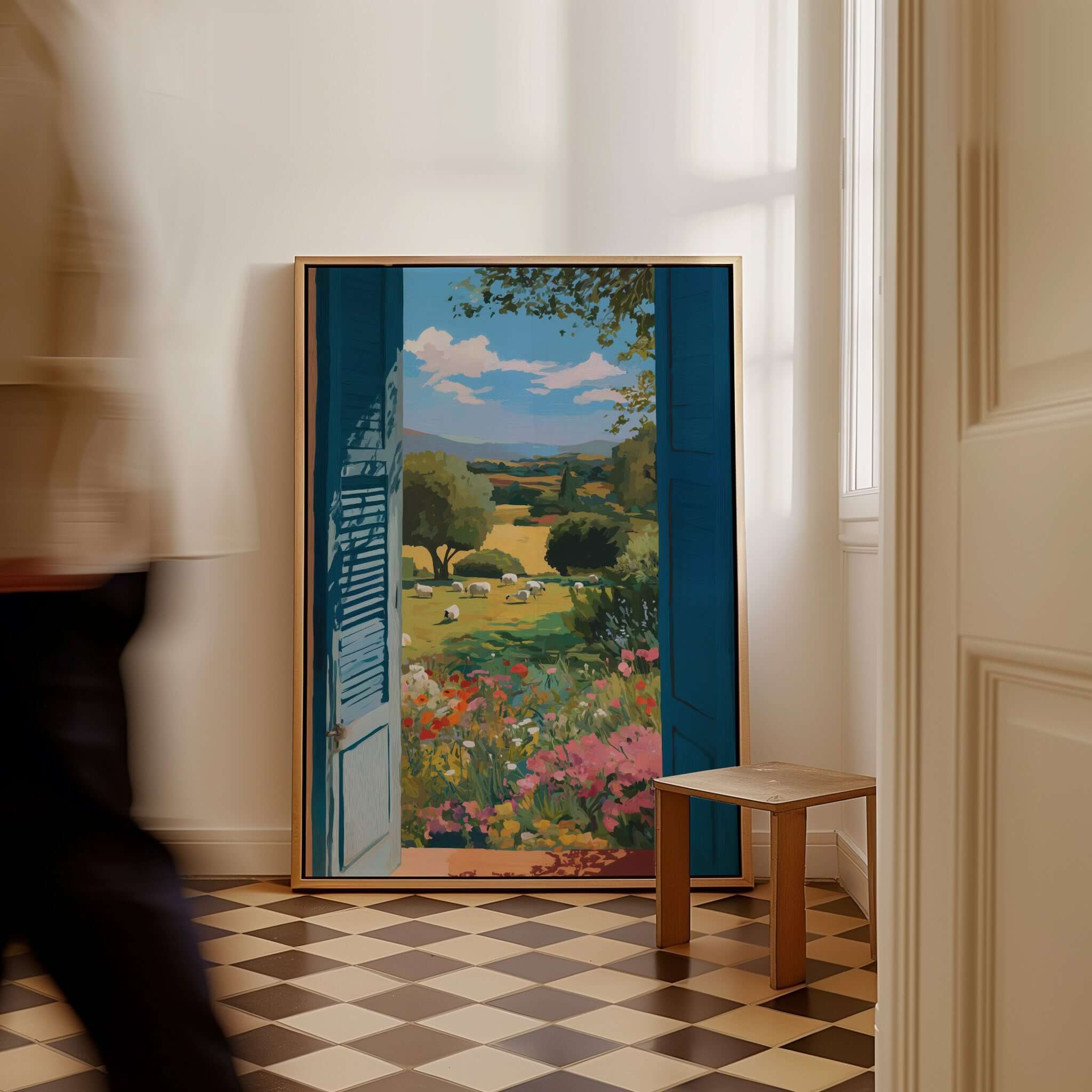 Matisse Open Window Art Print | Country View with Sheep Poster framed in an elegant interior setting.