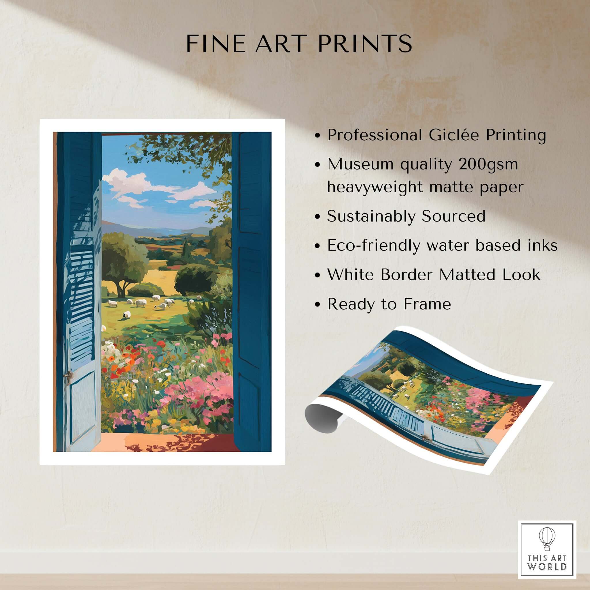 Matisse Open Window Art Print | Country View with Sheep Poster showcasing fine art print details and Giclée printing features.