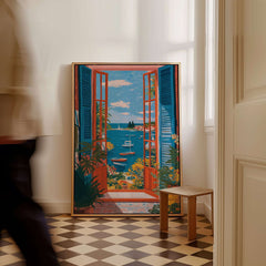 Matisse Open Window Sea View Balcony Art Print | Matisse Inspired displayed in a stylish interior setting.