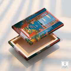 Matisse Open Window Sea View Balcony Art Print | Matisse Inspired decorative box showcasing vibrant Mediterranean design.