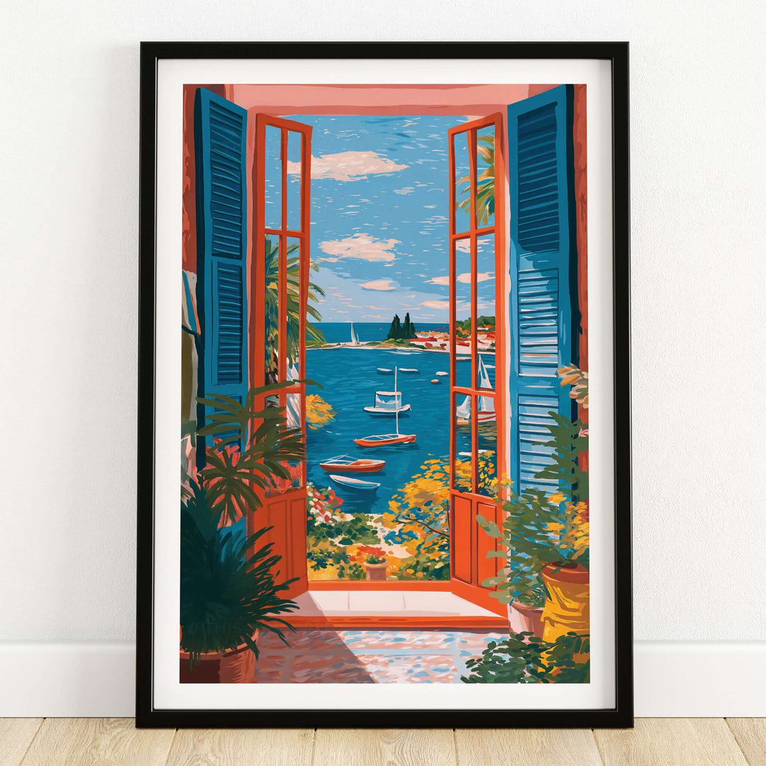 Matisse Open Window Sea View Balcony Art Print | Matisse Inspired featuring a coastal scene with vibrant colors.