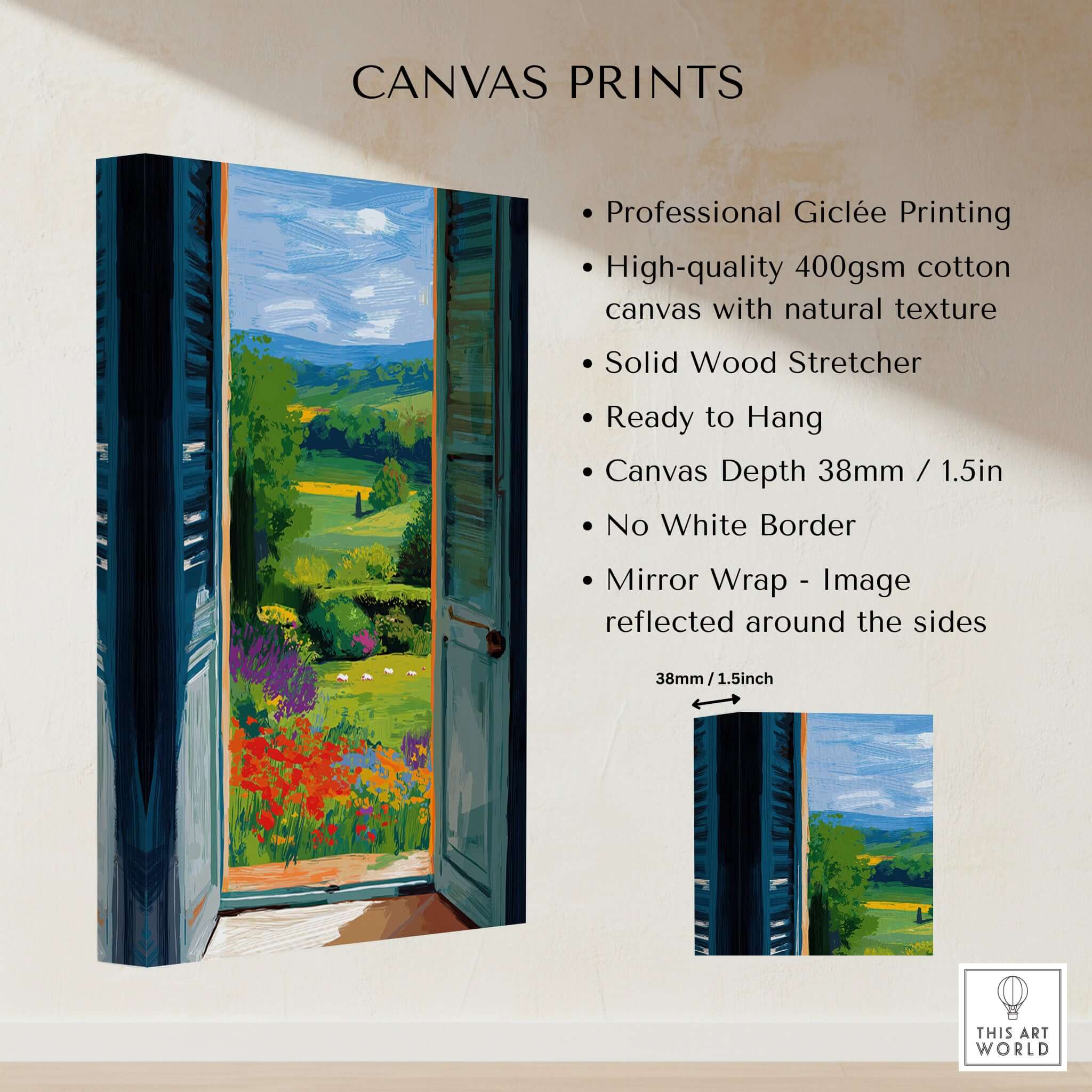 Matisse Open Window English Garden Print | Red Poppies and Green Shutters Wall Decor with vibrant colors and natural framing.