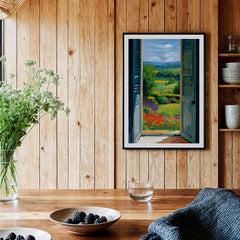 Matisse Open Window English Garden Print | Red Poppies and Green Shutters Wall Decor displayed in a cozy room