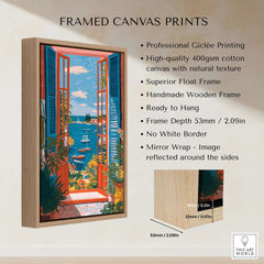 Matisse Open Window Sea View Balcony Art Print | Matisse Inspired framed canvas print with handmade wooden frame.