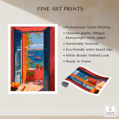 Matisse Open Window Mediterranean Sea View Art Print | Colorful Boats and Orange Door Poster showcasing vibrant harbor scene.