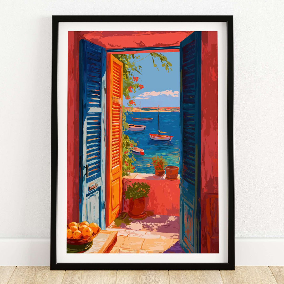 Matisse Open Window Mediterranean Sea View Art Print | Colorful Boats and Orange Door Poster
