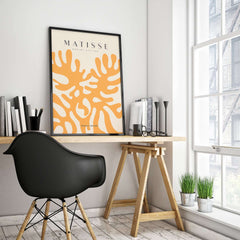Matisse Art Prints - Orange Abstract Coral Pattern Poster displayed in a stylish workspace with natural lighting.