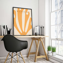 Matisse Art Prints -  Orange Fan Coral Abstract Shape Poster displayed in a stylish home office setting.