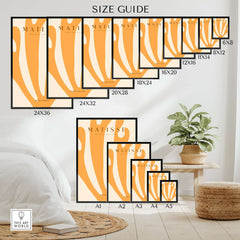 Matisse Art Prints - Orange Fan Coral Abstract Shape Poster size guide showcasing various print dimensions on a stylish display.
