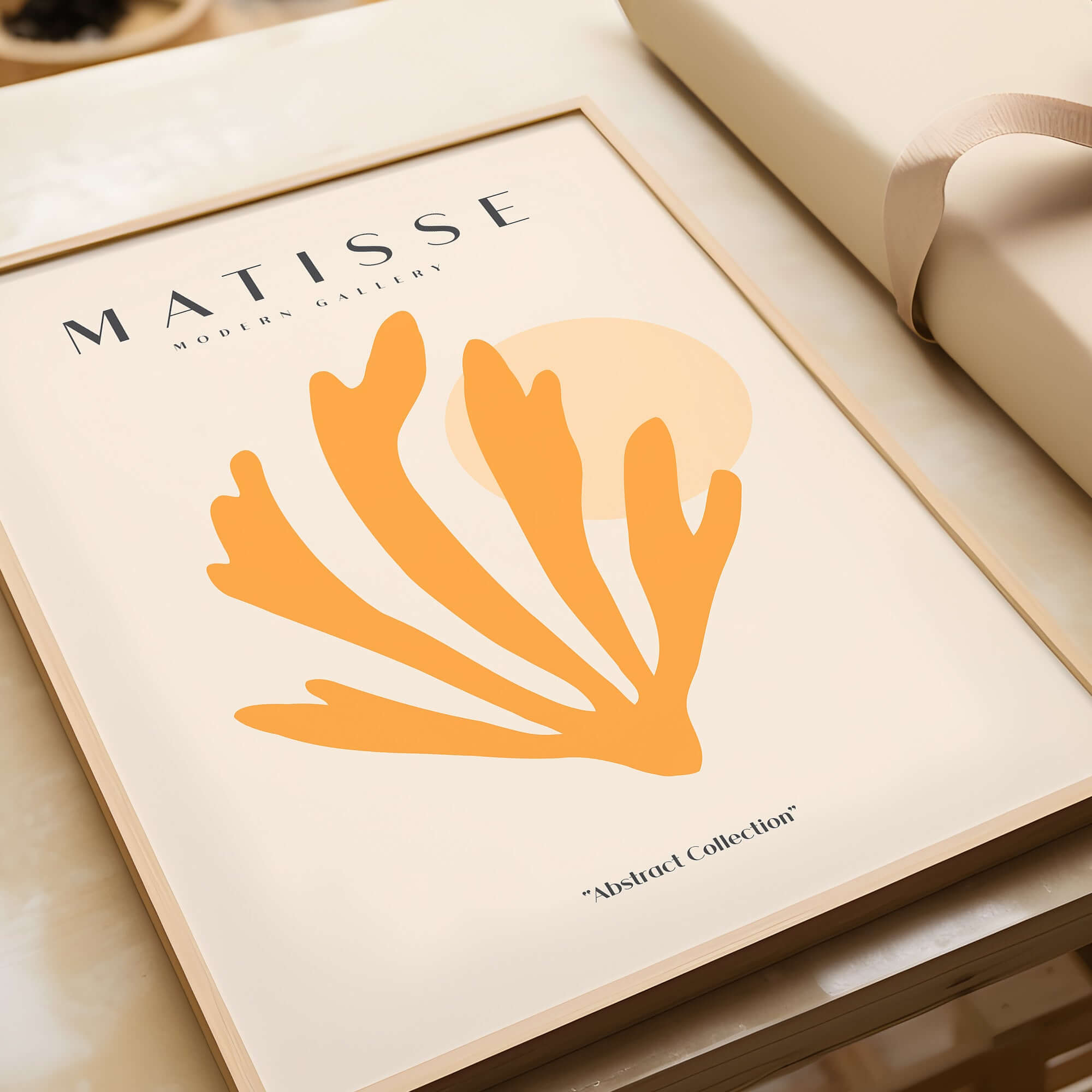 Matisse Art Prints - Orange Seaweed Abstract Art Print featuring vibrant orange seaweed design on neutral background.