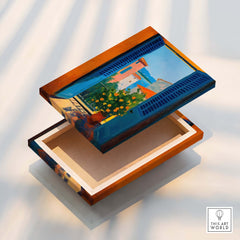Matisse Open Window with Orange Tree Art Print | Blue Shutters Sea View Poster decorative box with vibrant art design.