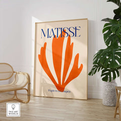 Matisse Papiers Découpés Orange Abstract Botanical Cut Out Art Print displayed in a modern room setting.