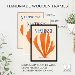 Matisse Papiers Découpés Orange Abstract Botanical Cut Out Art Print displayed in handmade wooden frames.