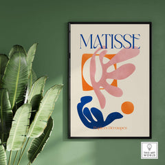 Matisse Papiers Découpés Pink Blue Abstract Art Print of dynamic shapes in pink and blue on a neutral background.