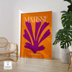 Matisse Papiers Découpés Purple Cut Out on Orange Background Abstract Art Print showcasing vibrant abstract design.