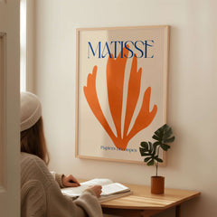 Matisse Papiers Découpés Orange Abstract Botanical Cut Out Art Print displayed in a modern interior setting.