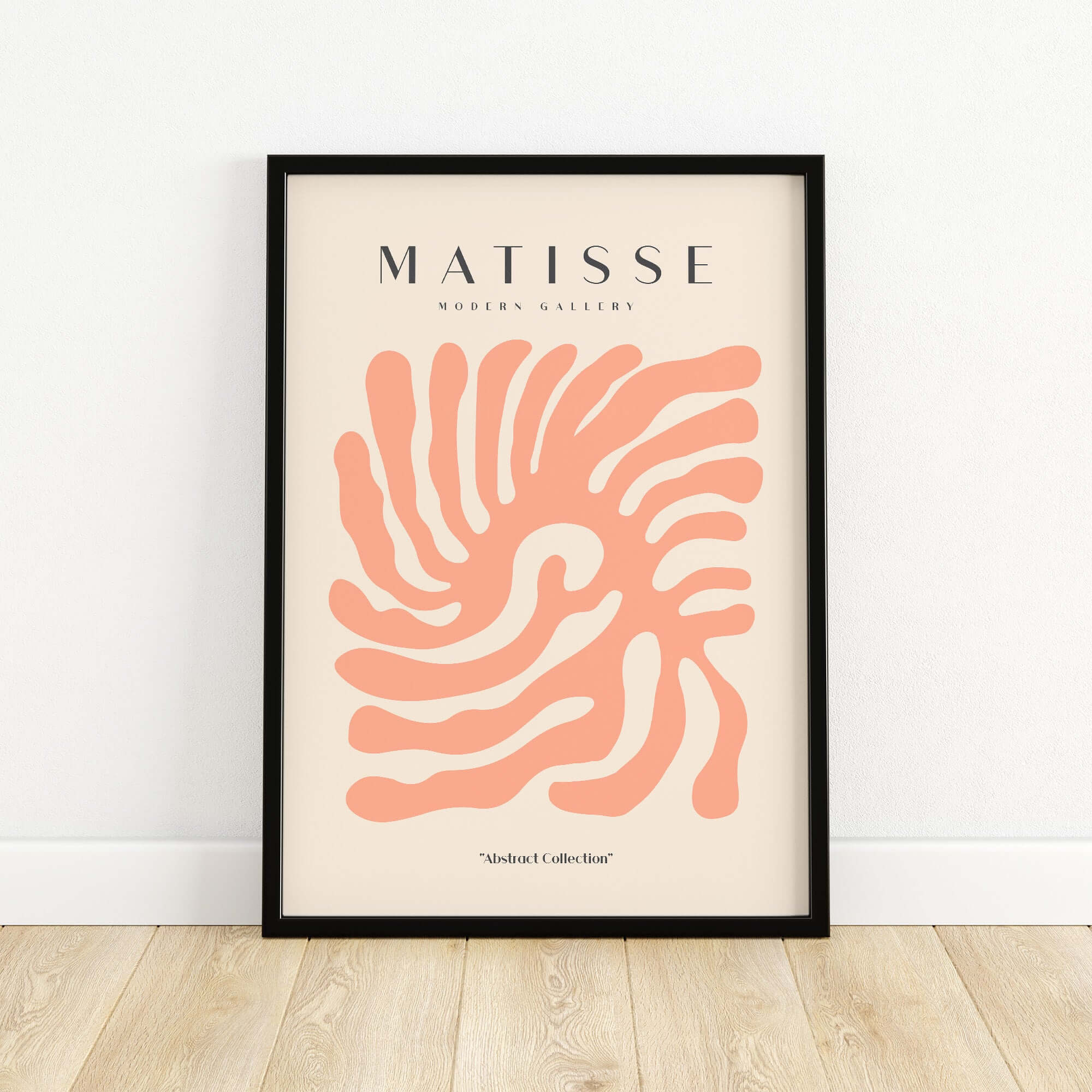 Matisse Art Prints - Peach Coral Swirl Abstract Poster showcasing a large, peach abstract swirl on a beige background.