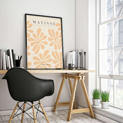 Matisse Art Prints - Peach Floral Abstract Pattern Print displayed in a stylish home office with modern decor.