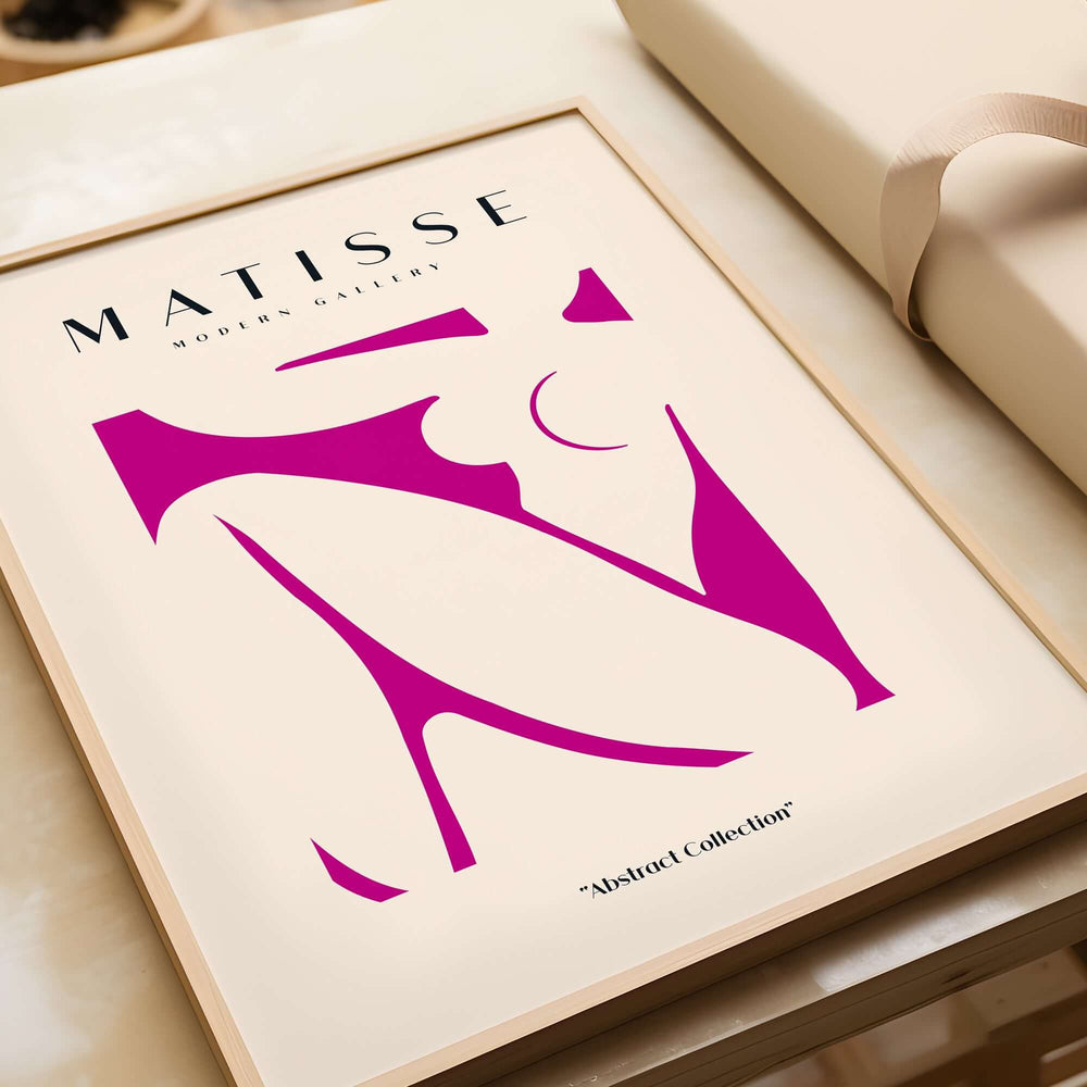 Matisse Art Prints - Pink Abstract Nude Figure Art Print featuring vibrant magenta nude figure design.