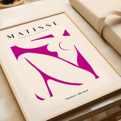 Matisse Art Prints - Pink Abstract Nude Figure Art Print featuring vibrant magenta nude figure design.