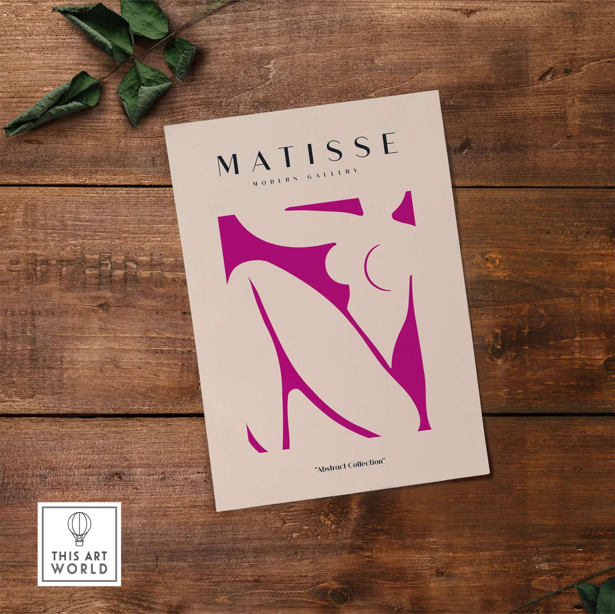 Matisse Art Prints - Pink Abstract Nude Figure Art Print showcasing a vibrant magenta silhouette on a beige background.