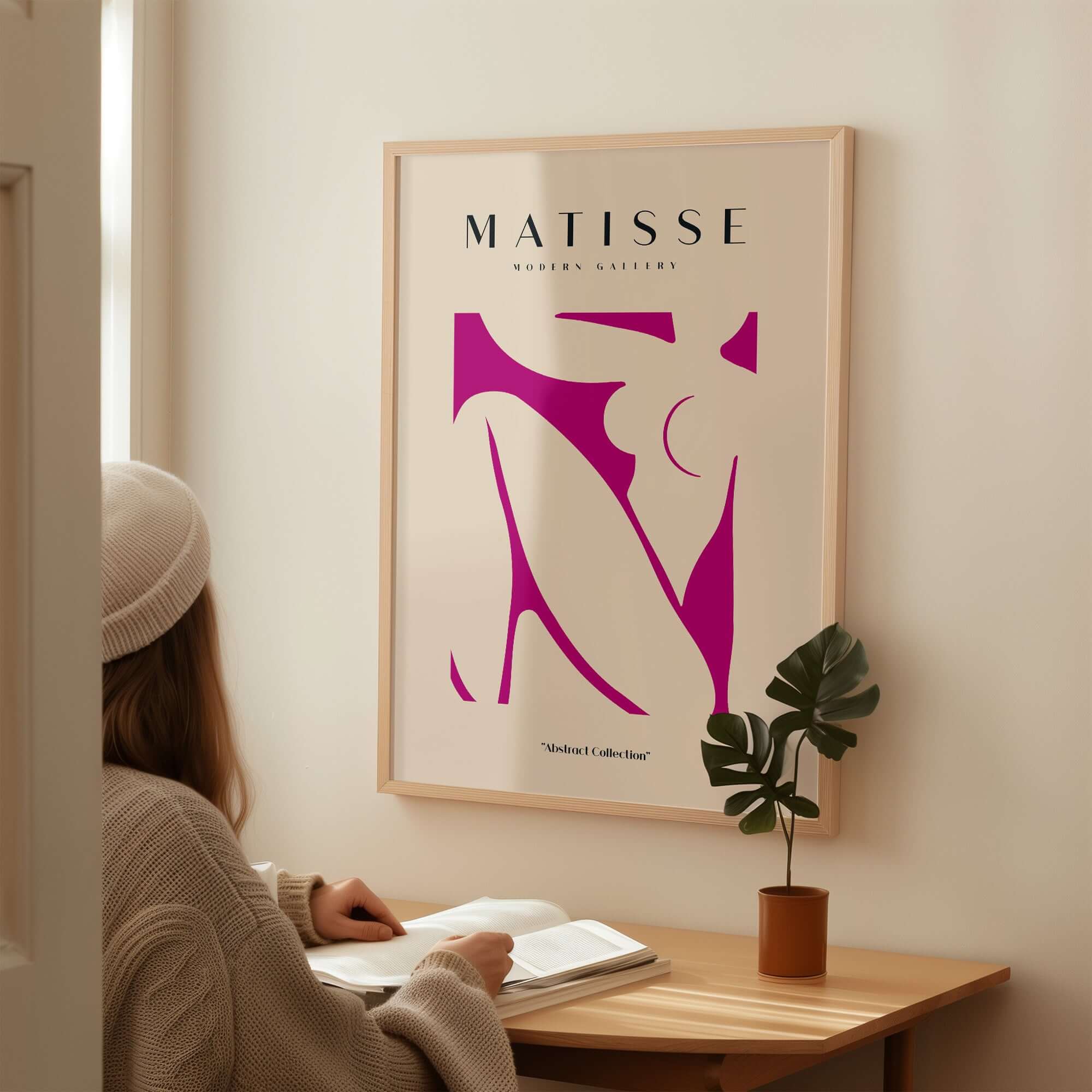 Matisse Art Prints - Pink Abstract Nude Figure Art Print displayed in modern decor setting.