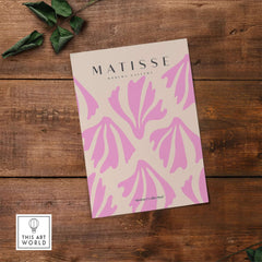 Matisse Art Prints - Pink Abstract Shapes Pattern Poster featuring pink organic shapes on a beige background.