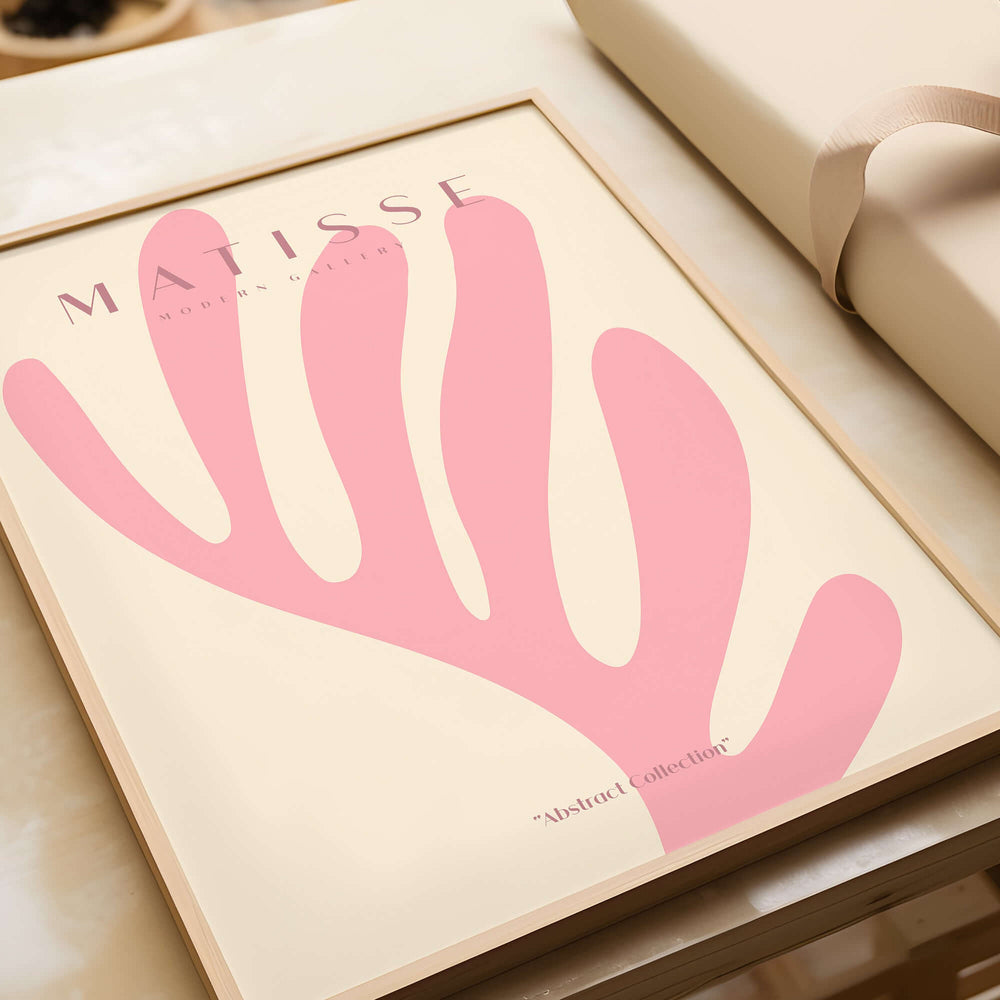 Matisse Art Prints - Pink Coral Leaf Abstract Botanical Poster featuring a soft coral pink abstract leaf design.
