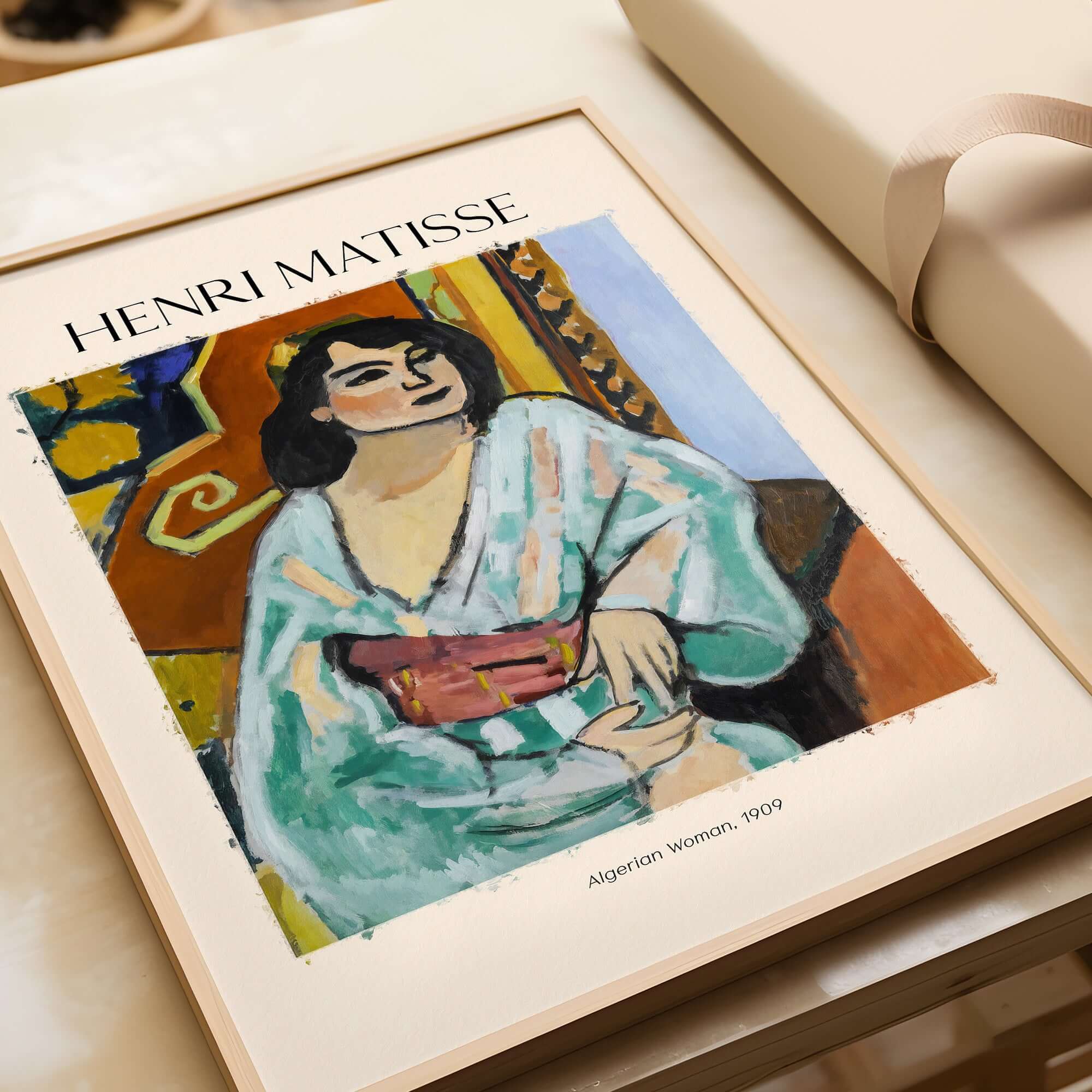 Matisse Poster - Algerian Woman 1909 Fauvist Wall Art Print showcasing a seated figure in vibrant colors.