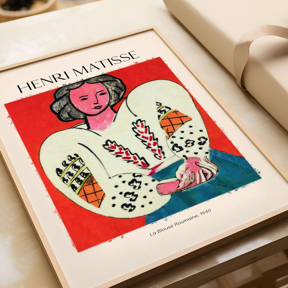 Matisse Poster - La Blouse Roumaine 1940 Famous Art Print framed art piece featuring bold colors and traditional Romanian blouse design.