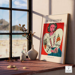 Matisse Poster - La Blouse Roumaine 1940 Famous Art Print displayed in a bright room with beach view.