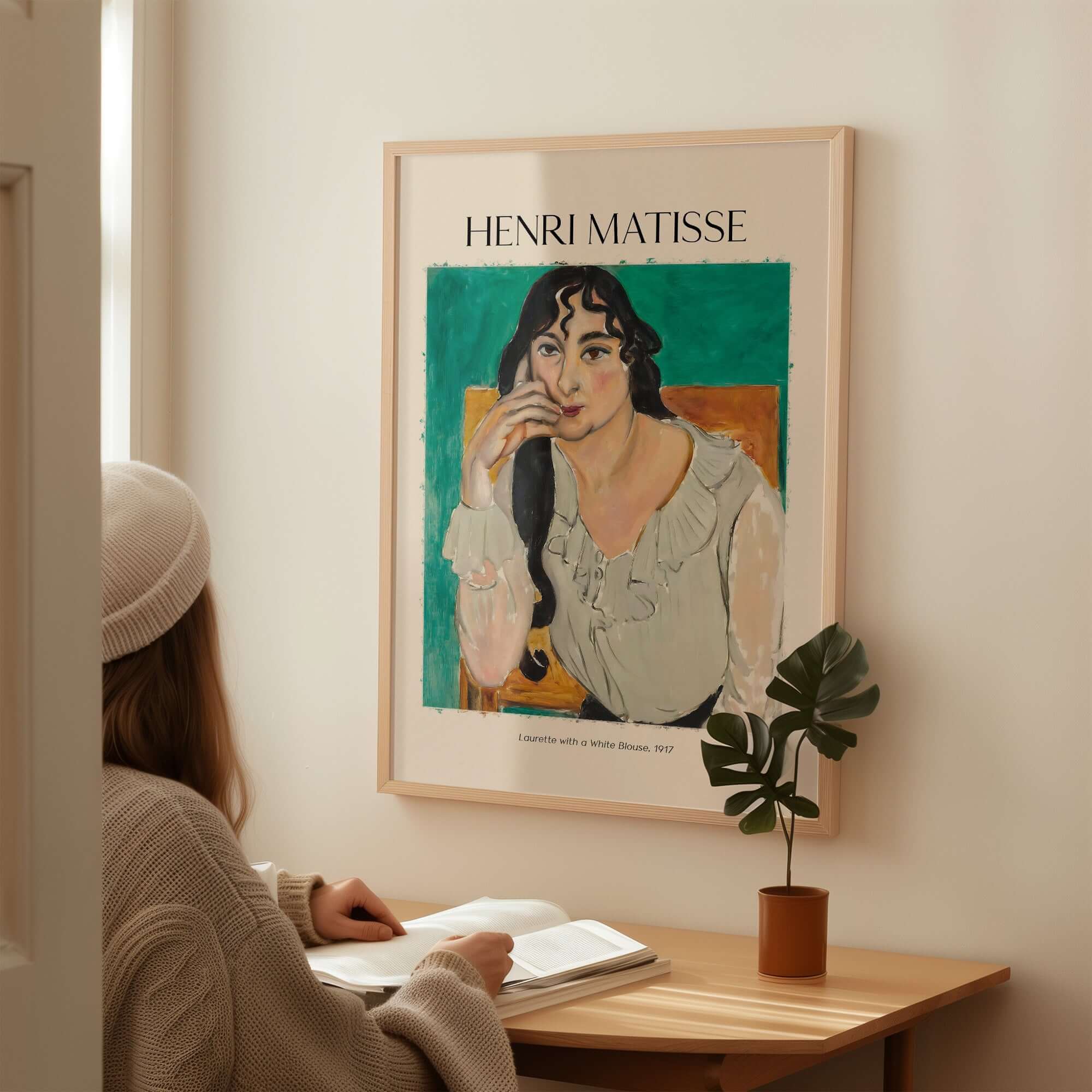 Matisse Poster - Laurette with a White Blouse 1917 Art Print displayed in a modern interior setting.