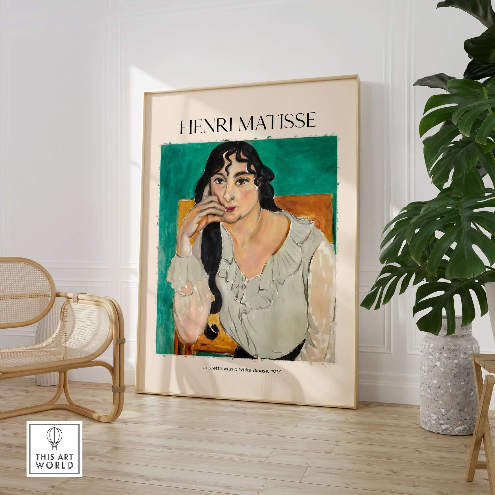 Matisse Poster  - Laurette with a White Blouse 1917 Art Print in a modern interior setting.