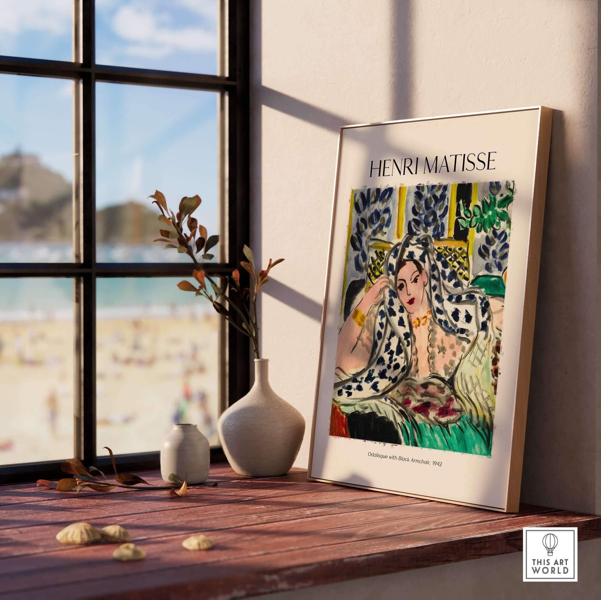 Matisse Poster - Odalisque with Black Armchair 1942 Art Print displayed in a stylish home setting.