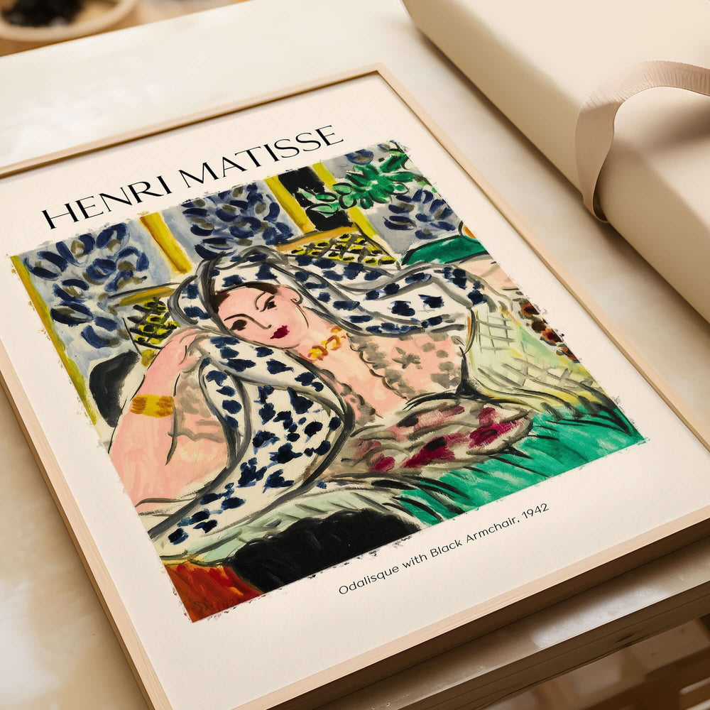 Matisse Poster - Odalisque with Black Armchair 1942 Art Print featuring vibrant colors and intricate patterns.