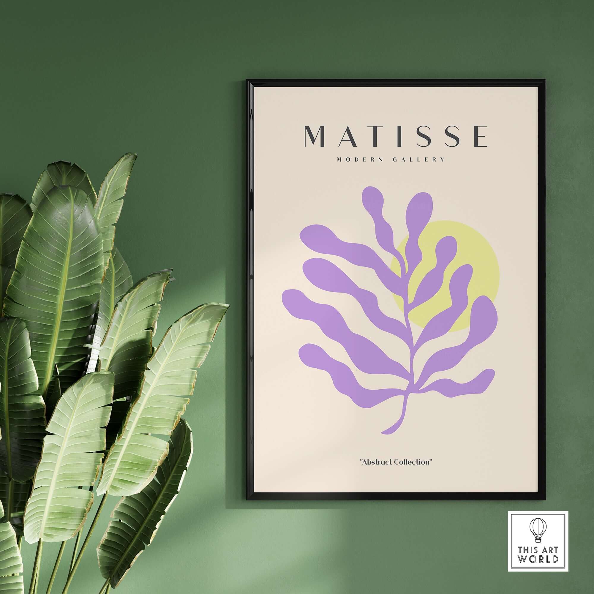 Matisse Art Prints - Purple Botanical Abstract Poster featuring a vibrant purple design on beige background.
