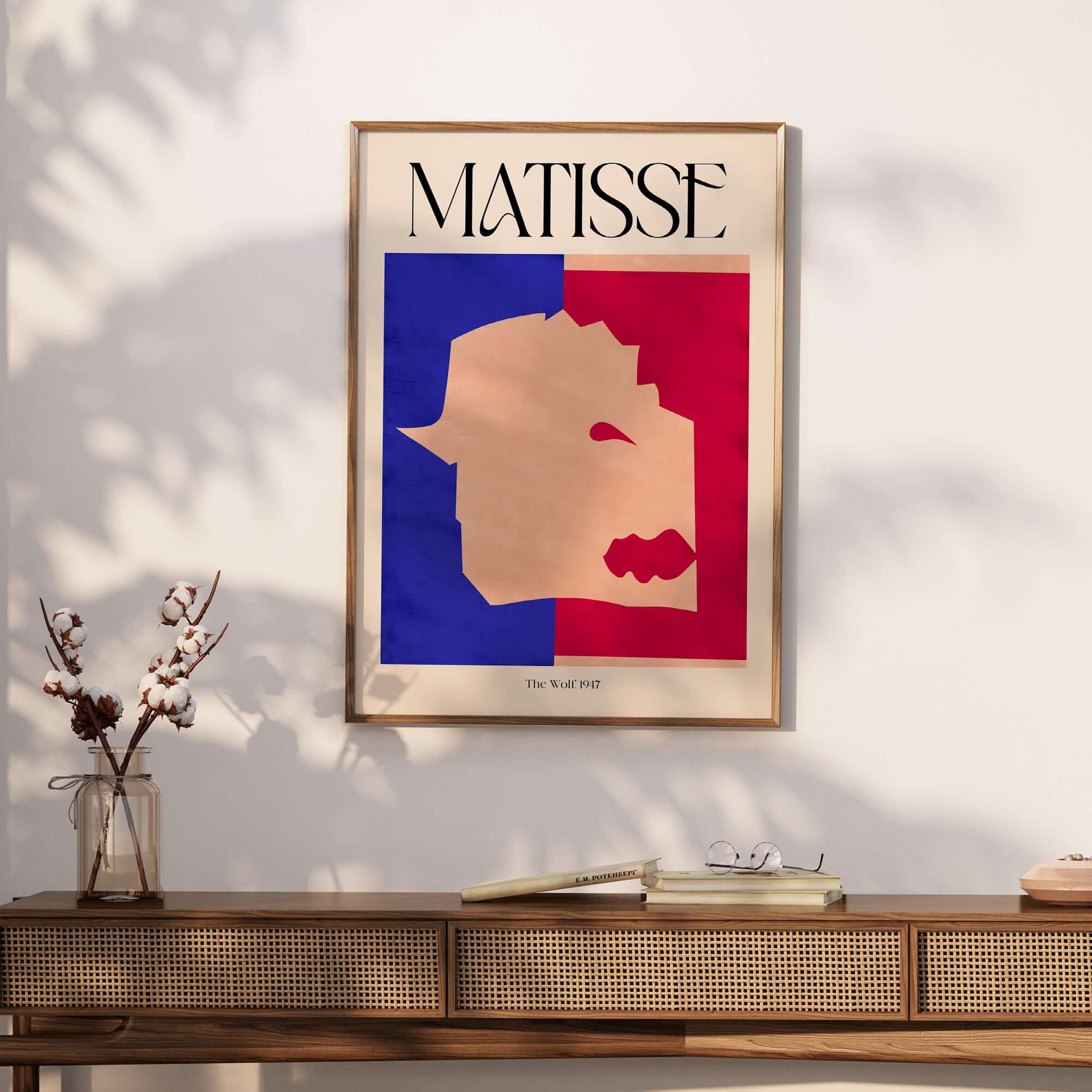 Matisse The Wolf 1947 Papiers Découpés Poster Print featuring bold colors and abstract design on a wall.