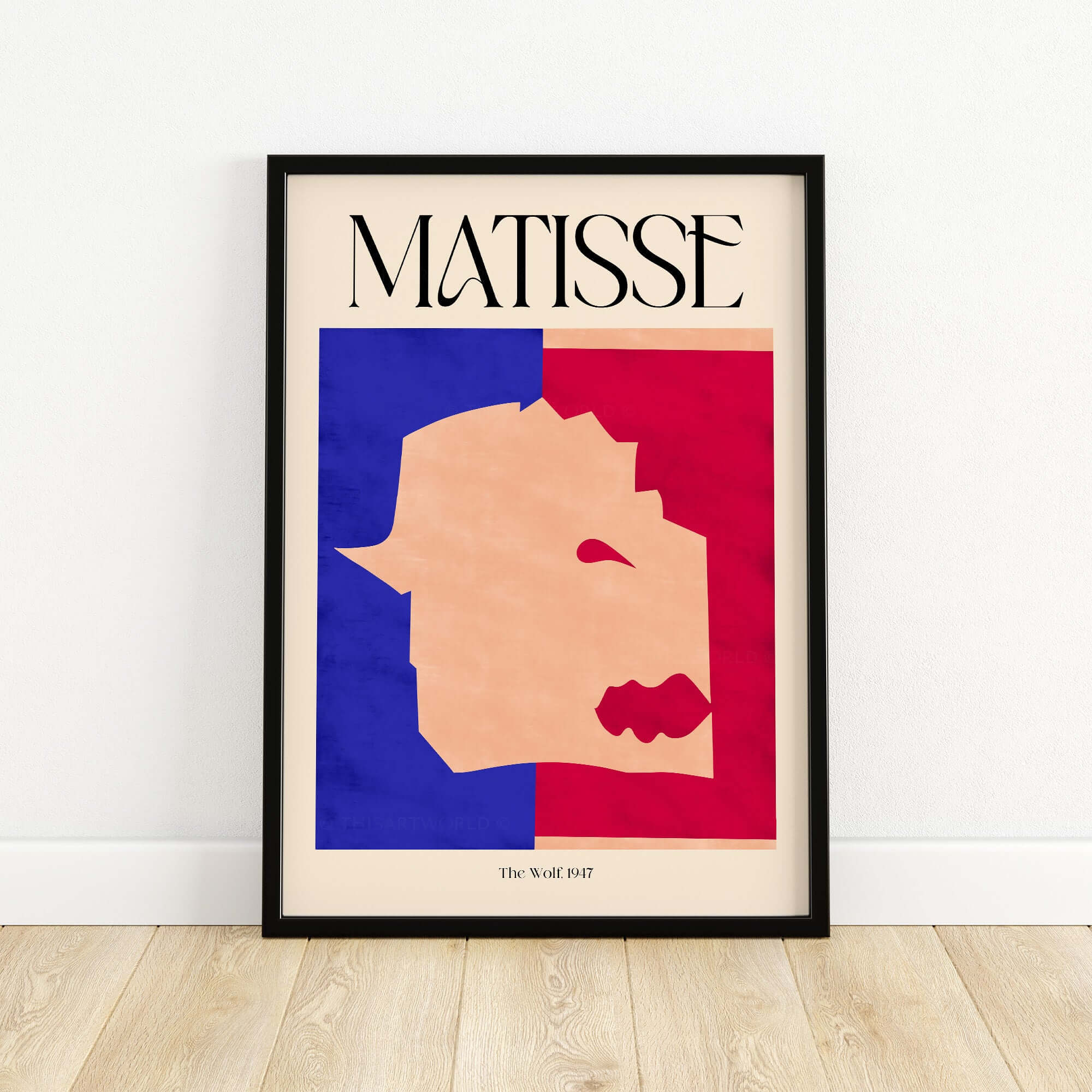 Matisse The Wolf 1947 Papiers Découpés Poster Print in modern abstract style with bold blue and red background.