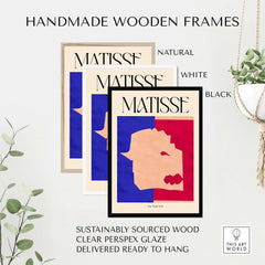 Handmade wooden frames for Matisse The Wolf 1947 Papiers Découpés Poster Print in natural, white, and black.