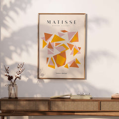 Matisse Art Prints - Warm Tone Geometric Triangles Poster featuring overlapping warm triangles on a beige background.