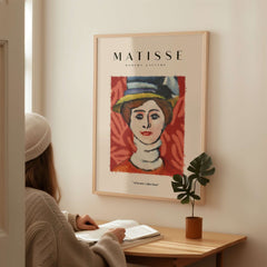 Matisse Art Prints - Woman in Elaborate Hat Portrait Poster featuring a woman with a colorful hat and textured background.