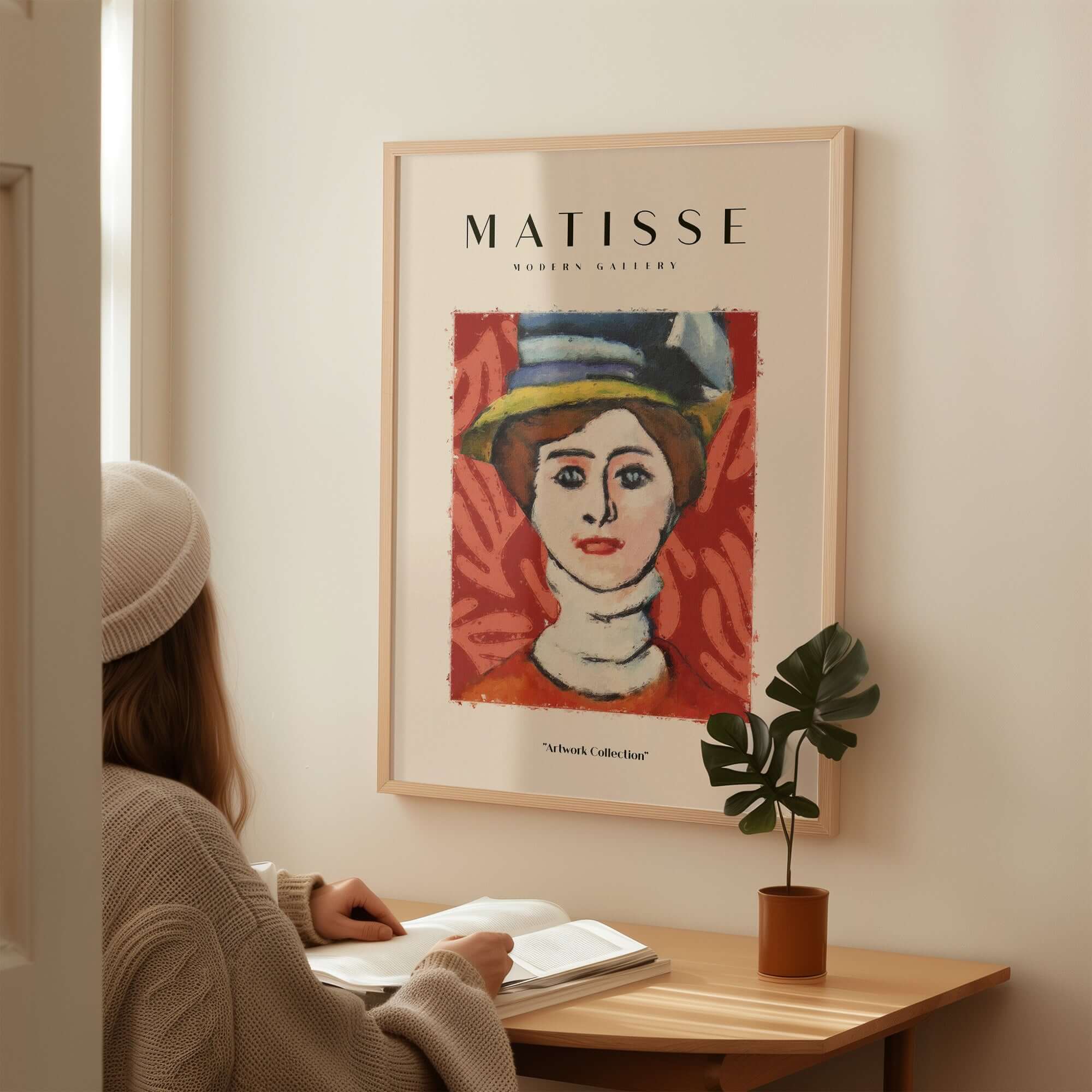 Matisse Art Prints - Woman in Elaborate Hat Portrait Poster featuring a woman with a colorful hat and textured background.