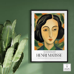 Matisse Art Prints - Woman Portrait Wall Art featuring a stylized woman with flowers in an elegant frame.