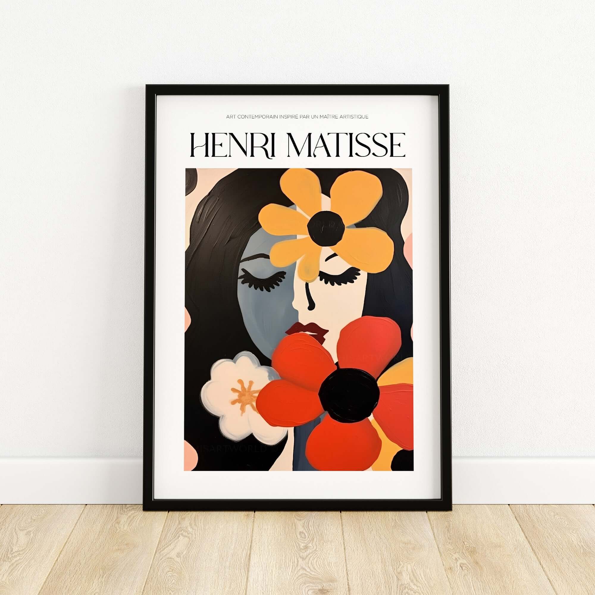 Matisse Art Prints -  Woman with Flowers Abstract Art Print featuring a colorful portrait with flowers.