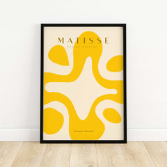 Matisse Art Prints -   Yellow Abstract Fluid Shape Poster showcasing vibrant yellow shapes on a beige background.