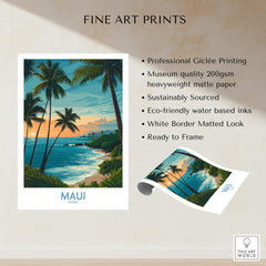 Maui Canvas Print | Hawaii Poster featuring palm trees and a serene beach landscape, perfect for tropical decor.