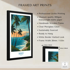 Maui Canvas Print | Hawaii Poster framed artwork showcasing tropical landscape with palm trees and ocean views.